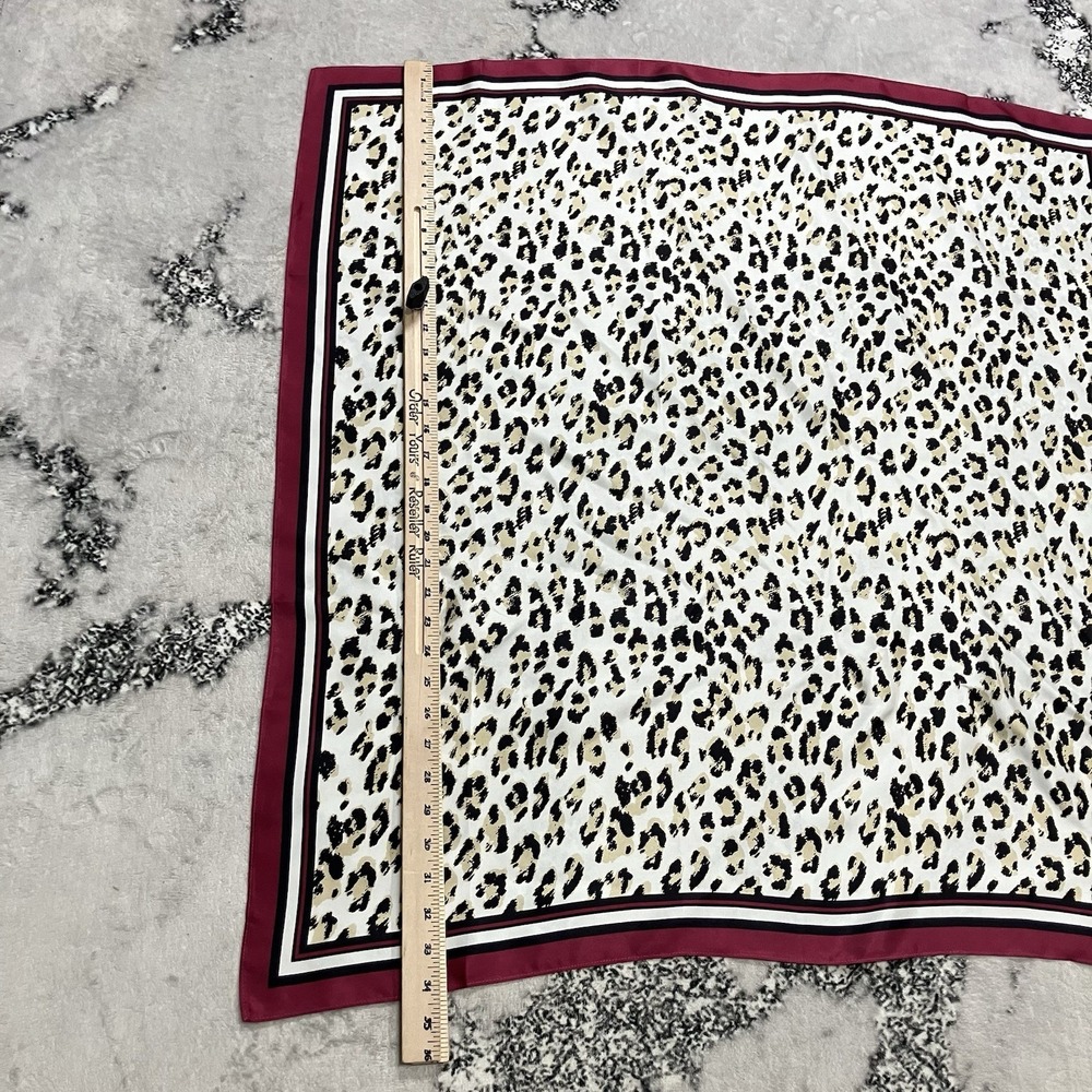 Talbots Leopard Print Square Scarf Cream Black Red Border NWT Womens - Picture 4 of 13